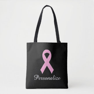 Pink ribbon breast cancer awareness tote bag