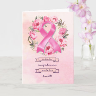 Pink Ribbon Breast Cancer Awareness with flowers Card