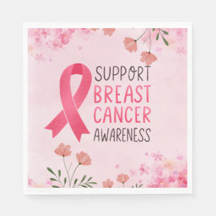 Pink Ribbon Breast cancer Awareness with Flowers Napkins