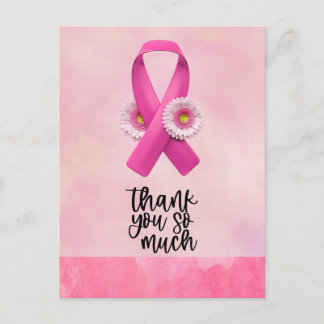 Pink Ribbon Breast cancer Awareness with Flowers Postcard