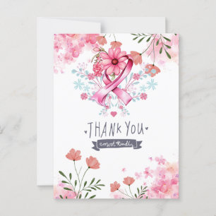 Pink Ribbon Breast cancer Awareness with Flowers Postcard