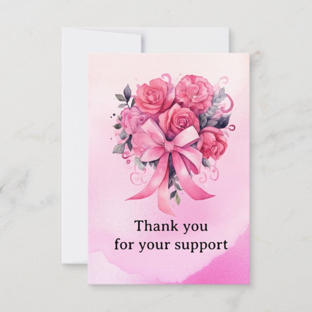 Pink Ribbon Breast cancer Awareness with Flowers Thank You Card (Front)