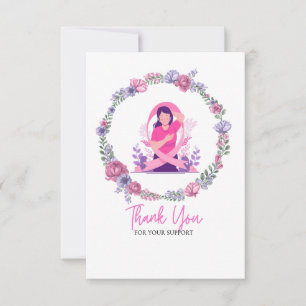 Pink Ribbon Breast cancer Awareness with Flowers Thank You Card