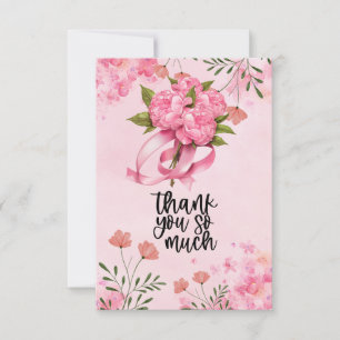 Pink Ribbon Breast cancer Awareness with Flowers  Thank You Card