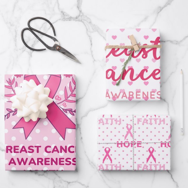 Pink Ribbon Breast Cancer Awareness Wrapping Paper Sheets (Front)