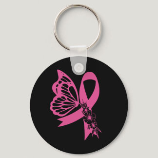 Pink Ribbon Breast Cancer Butterfly Keychain