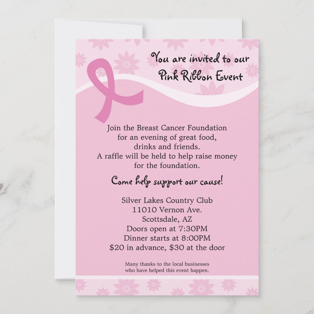 Pink Ribbon Breast Cancer Event Invitation | Zazzle