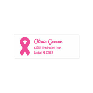 Pink ribbon breast cancer icon return address self-inking stamp