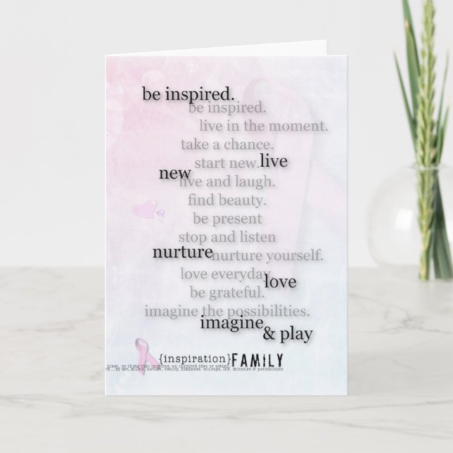 Pink Ribbon Breast Cancer Inspiration card (Front)