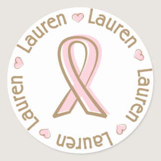 Pink Ribbon Breast Cancer Name Lauren Classic Round Sticker