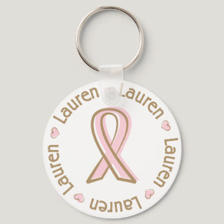 Pink Ribbon Breast Cancer Name Lauren Keychain