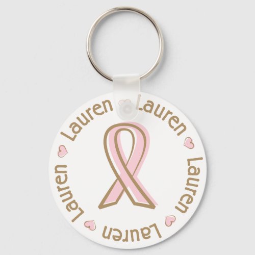 Pink Ribbon Breast Cancer Name Lauren Keychain