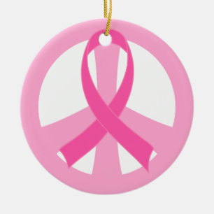Pink Ribbon Breast Cancer Peace Sign Gift Ceramic Ornament