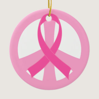 Pink Ribbon Breast Cancer Peace Sign Gift Ceramic Ornament
