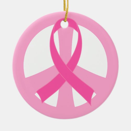 Pink Ribbon Breast Cancer Peace Sign Gift Ceramic Ornament
