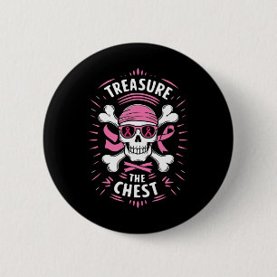Pink Ribbon Breast Cancer Pirate Treasure The Ches Button