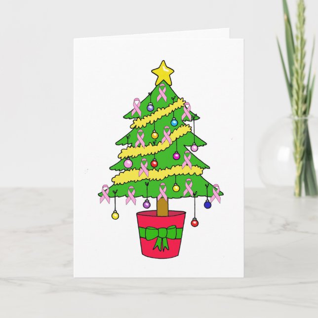 Pink Ribbon Breast Cancer Support Christmas Holiday Card (Front)