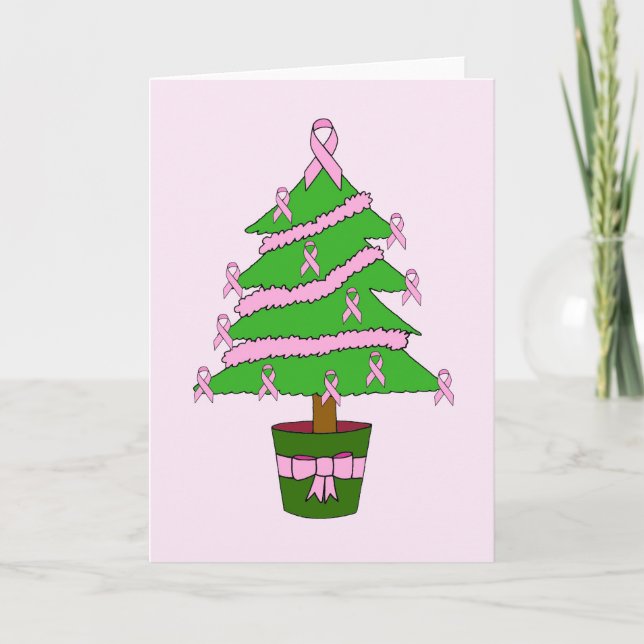 Pink Ribbon, Breast Cancer Support Christmas Holiday Card (Front)