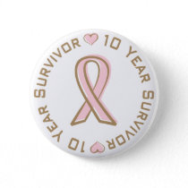 Pink Ribbon Breast Cancer Survivor 10 Years Button