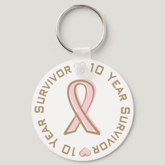 Pink Ribbon Breast Cancer Survivor 10 Years Keychain