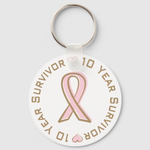 Pink Ribbon Breast Cancer Survivor 10 Years Keychain