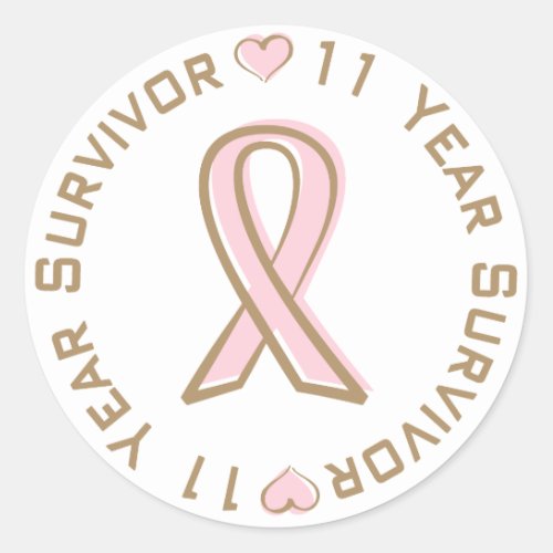 Pink Ribbon Breast Cancer Survivor 11 Years Classic Round Sticker