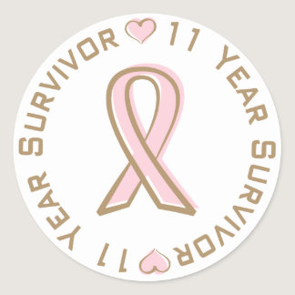 Pink Ribbon Breast Cancer Survivor 11 Years Classic Round Sticker