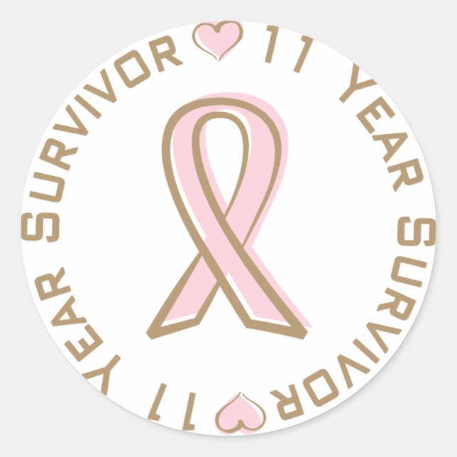 Pink Ribbon Breast Cancer Survivor 11 Years Classic Round Sticker (Front)