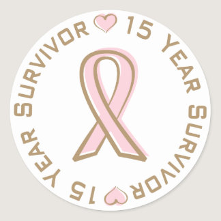 Pink Ribbon Breast Cancer Survivor 15 Years Classic Round Sticker