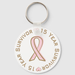 Pink Ribbon Breast Cancer Survivor 15 Years Keychain