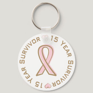 Pink Ribbon Breast Cancer Survivor 15 Years Keychain