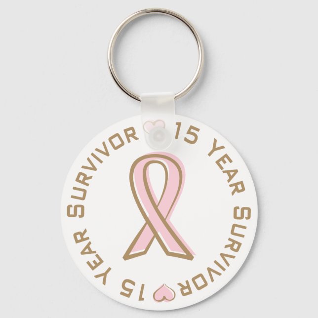 Pink Ribbon Breast Cancer Survivor 15 Years Keychain (Front)