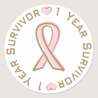 Pink Ribbon Breast Cancer Survivor 1 Year Classic Round Sticker
