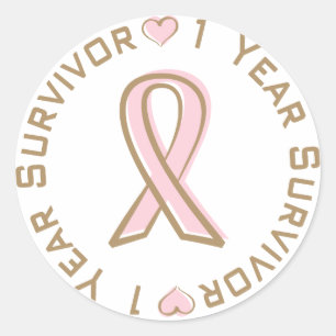 Pink Ribbon Breast Cancer Survivor 1 Year Classic Round Sticker