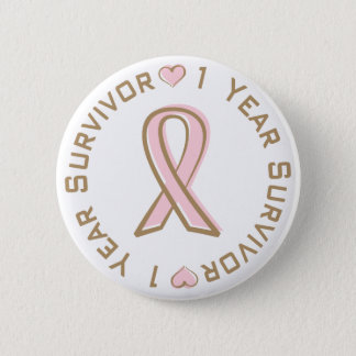 Pink Ribbon Breast Cancer Survivor 1 Year Pinback Button