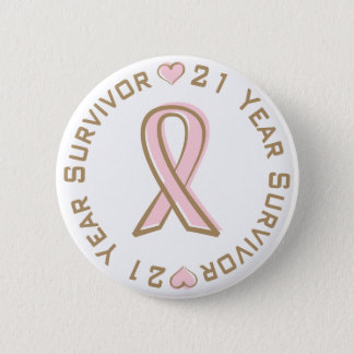 Pink Ribbon Breast Cancer Survivor 21 Years Pinback Button