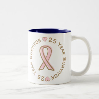 Pink Ribbon Breast Cancer Survivor 25 Years Two-Tone Coffee Mug