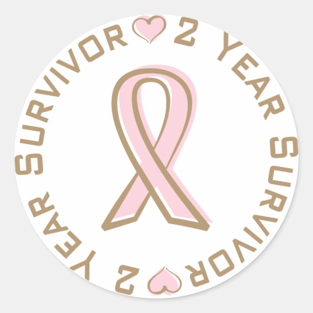 Pink Ribbon Breast Cancer Survivor 2 Years Classic Round Sticker (Front)