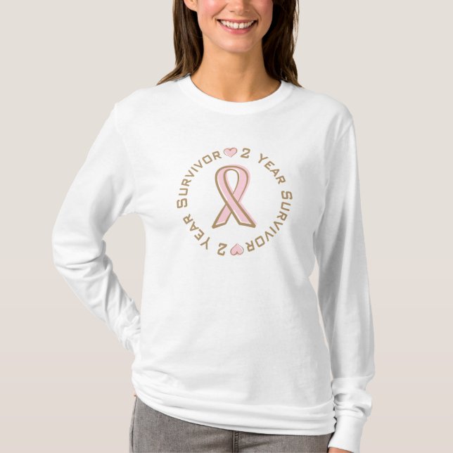 Pink Ribbon Breast Cancer Survivor 2 Years T-Shirt (Front)