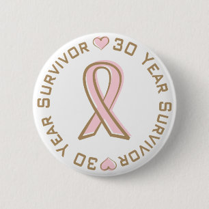 Pink Ribbon Breast Cancer Survivor 30 Years Pinback Button
