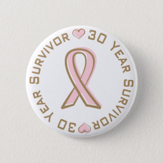 Pink Ribbon Breast Cancer Survivor 30 Years Pinback Button