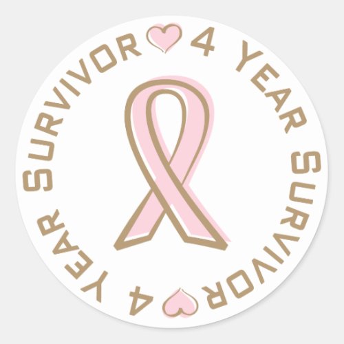 Pink Ribbon Breast Cancer Survivor 4 Years Classic Round Sticker