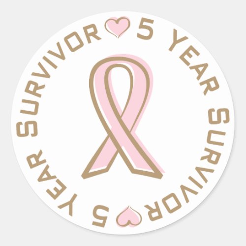 Pink Ribbon Breast Cancer Survivor 5 Years Classic Round Sticker