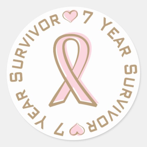 Pink Ribbon Breast Cancer Survivor 7 Years Classic Round Sticker