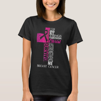 Pink Ribbon Breast Cancer Survivor Christian Cross T-Shirt