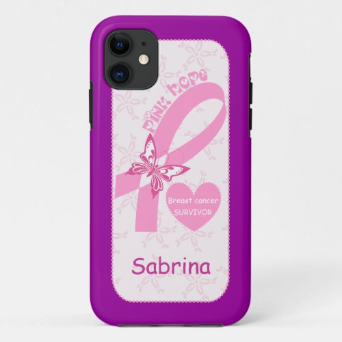 Pink Ribbon Breast cancer survivor custom iPhone 11 Case