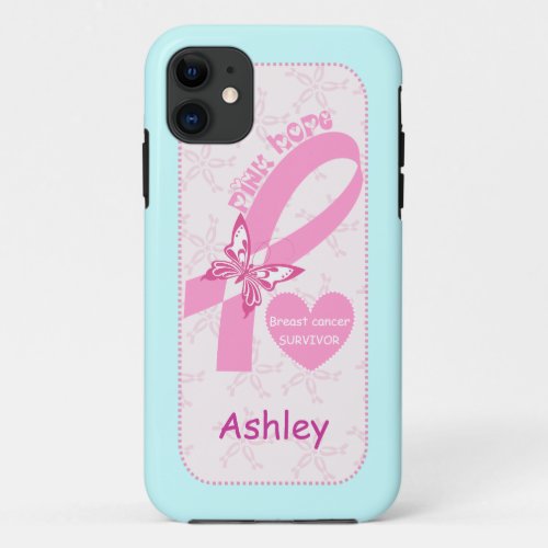 Pink Ribbon Breast cancer survivor custom iPhone 11 Case