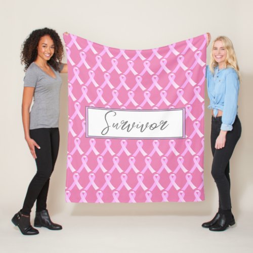 Pink Ribbon Breast Cancer Survivor Fleece Blanket