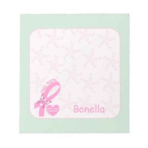 Pink Ribbon Breast cancer survivor mint border Notepad