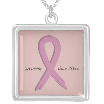 Pink Ribbon Breast Cancer Survivor Necklace by RossiCards at Zazzle